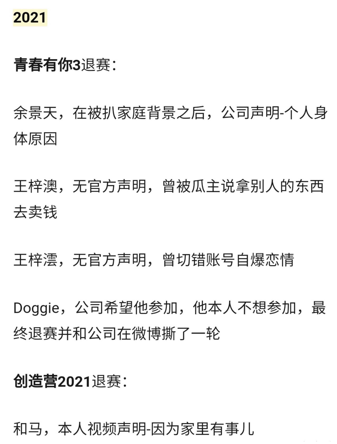 历届选秀退赛选手名单及退赛原因，每年每档选秀必有人退赛！