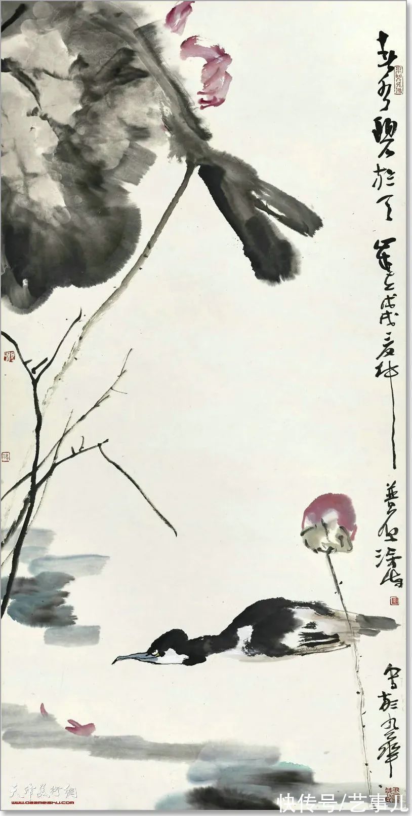 库尔勒!尹沧海教授荷花水禽作品欣赏:笔意简率自由 一派天趣自成