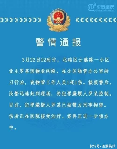 重庆一业主因物业纠纷持刀行凶致1死1伤，伤者家属：还在重症监护室