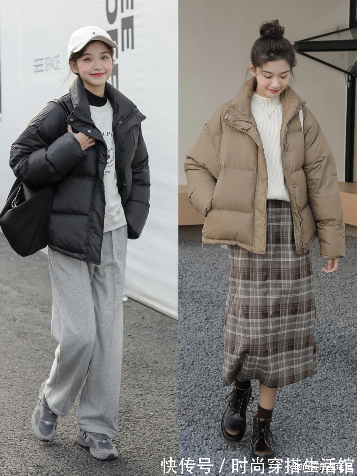 百褶裙|羽绒服下面尽量少配裤子,今年流行这样穿,时髦洋气,冬季穿很美