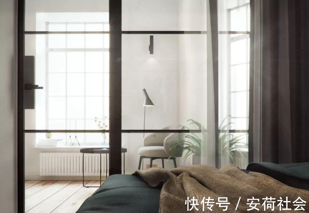 单人椅|46平米小户型公寓,通透明亮不拥挤,卧室用玻璃门隔断