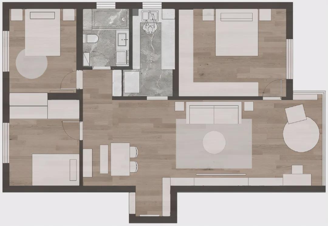 主卧|“穷装”反而更干净舒适,103㎡色调高度统一,耐看极了