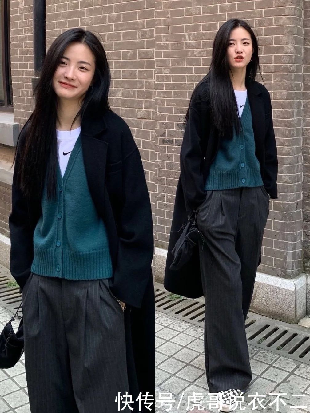博主 大衣在配不在多,学韩国博主一衣多穿,一件黑大衣一周穿搭不重复