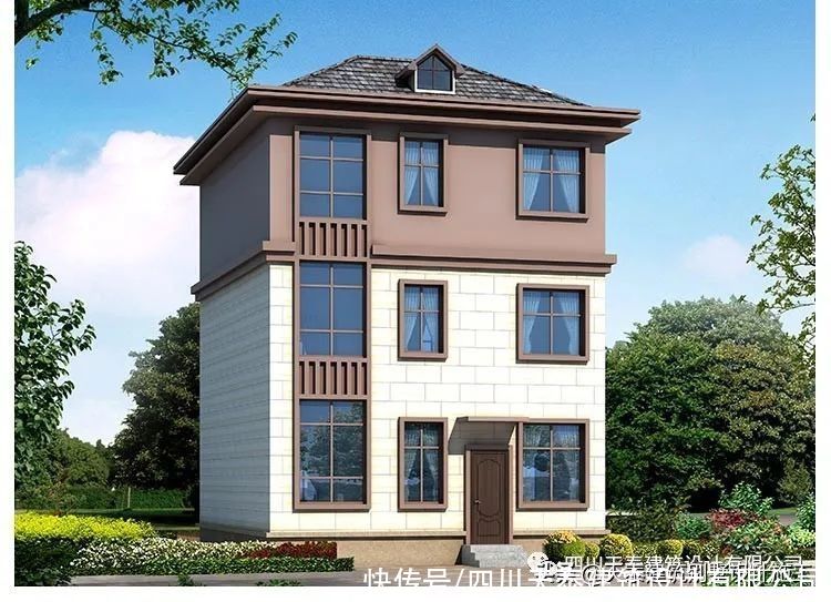 露台|四川自贡三层新中式风格别墅 小面宽设计 三层带大露台双拼别墅