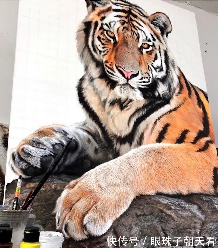 热爱!超写实野生动物,狂野凶猛的样子,随时准备从画布上扑下来