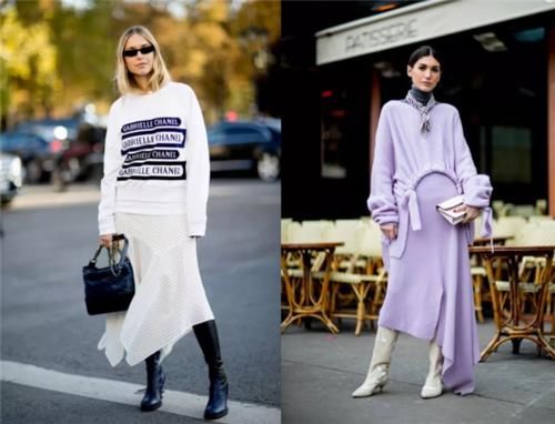 小姐姐 今秋流行“长裙+长靴”，“不露踝”的时髦搭配，太适合老寒腿了