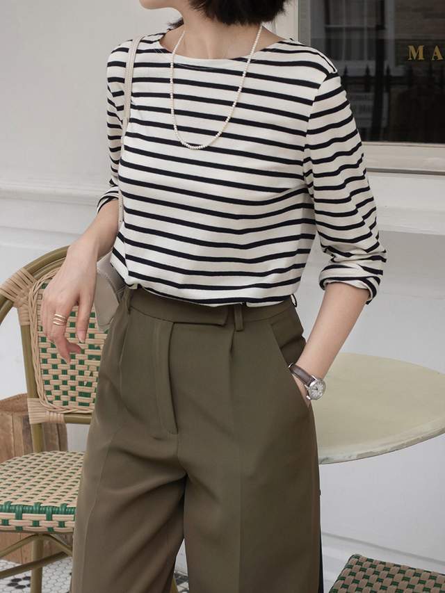 半身裙|今年秋天“条纹衫”又火了,搭配上牛仔裤或直筒西裤,高级又洋气