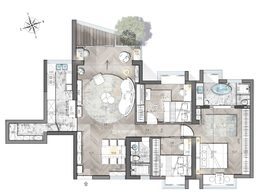 布置|135㎡现代简约,温馨舒适的空间,加上草绿色的点缀,文艺舒适