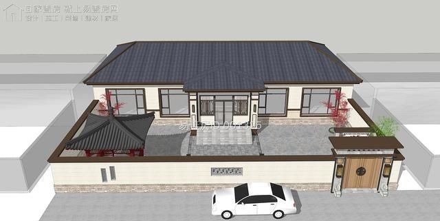 别墅|一层新中式别墅,双入户门,房间均能采光,屋檐外挑,简单大气