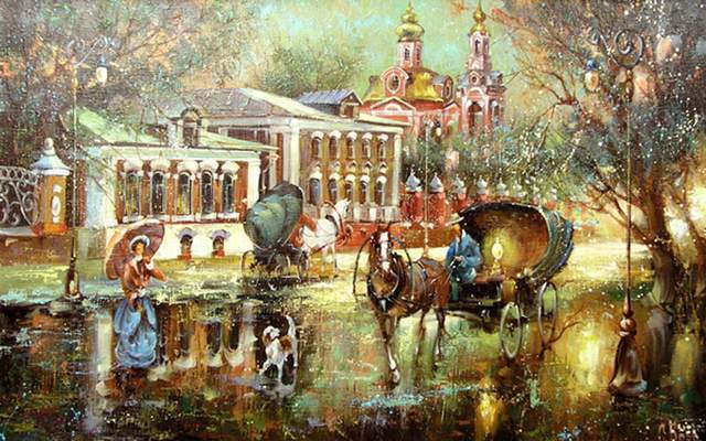 x90$俄罗斯画家尤里耶维奇的布面油画