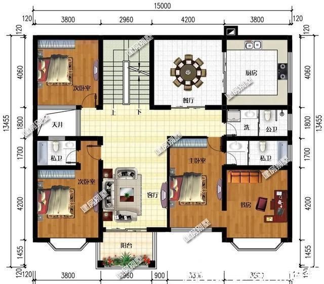 别墅|室内带堂屋设计，一二层都有厨房的农村别墅，适合两兄弟