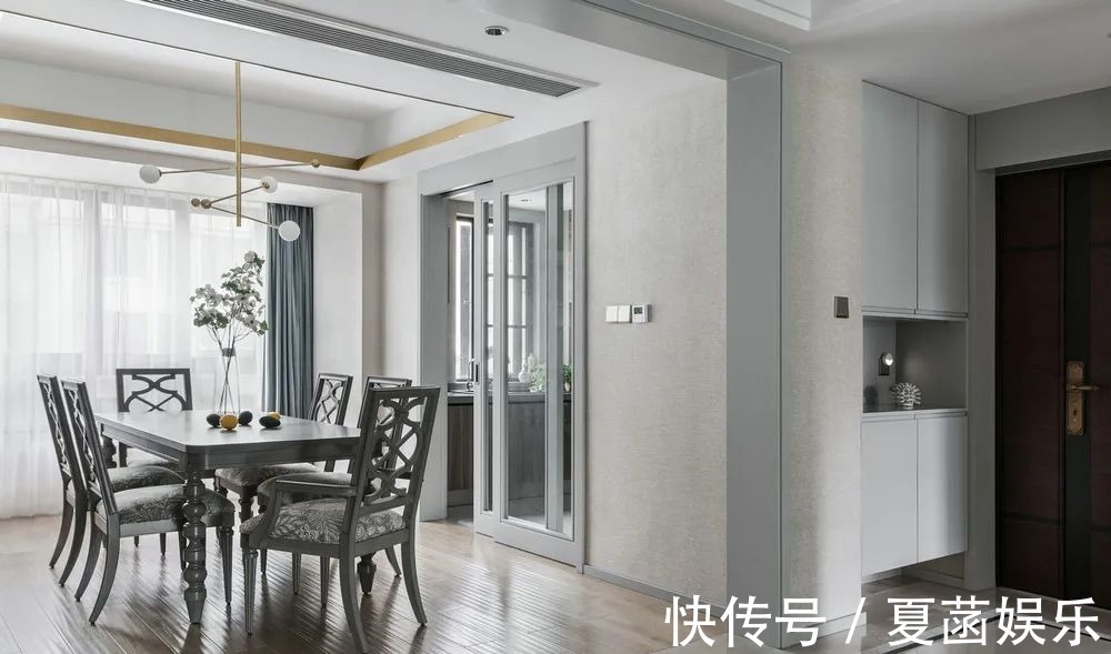 餐边柜+|178㎡现代美式,当美式遇上高级灰,营造简约华丽的美