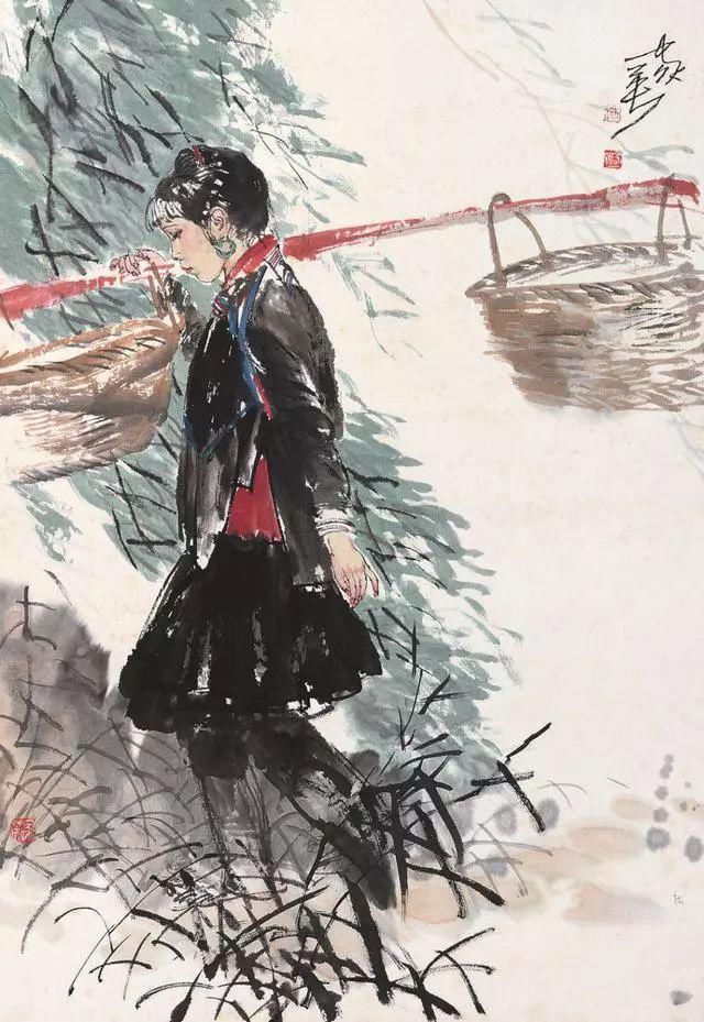 工笔画|国画:何家英画笔下的怜怜女儿态,不同寻常的美感!