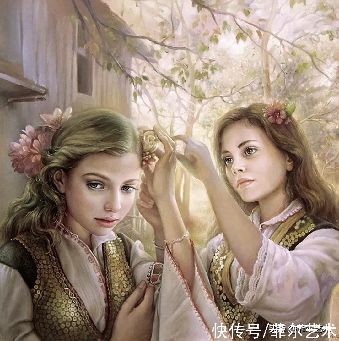 女画家@女画家玛丽亚·伊利耶娃画笔下的美丽多彩的女性肖像和精美的花朵