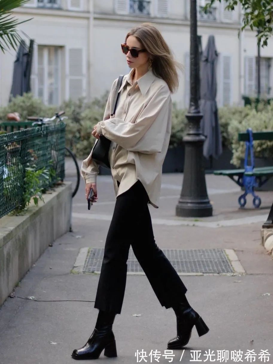 直筒裤 九分裤+短靴=入冬最潮搭配套路,显瘦显高帅翻天!