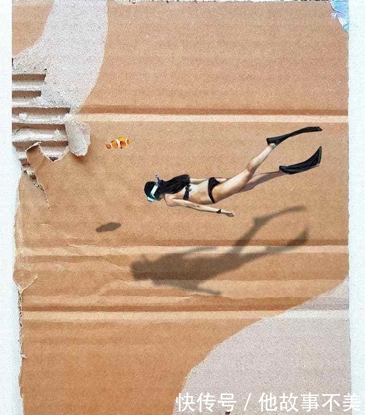 golchini|她捡来几个“烂纸箱”,画上游泳的小人,瞬间变成了艺术品
