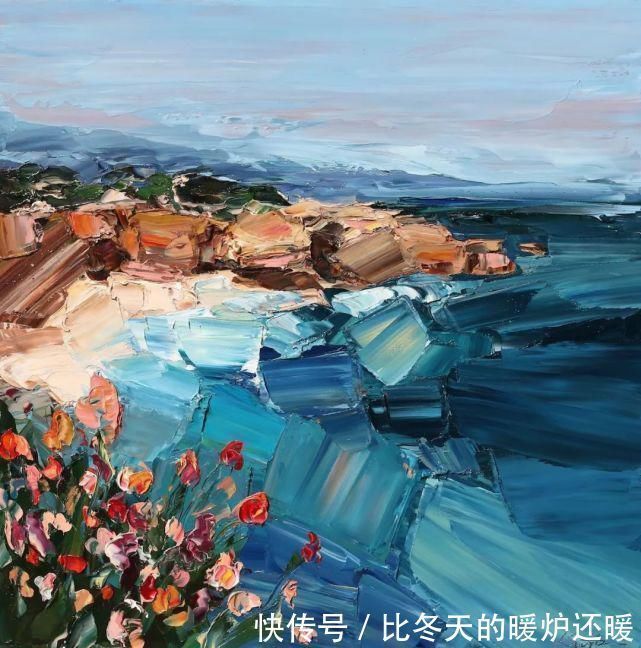 颜料@女画家用刮刀刮出震撼的风景,一量2厘米厚,网友:心疼颜料