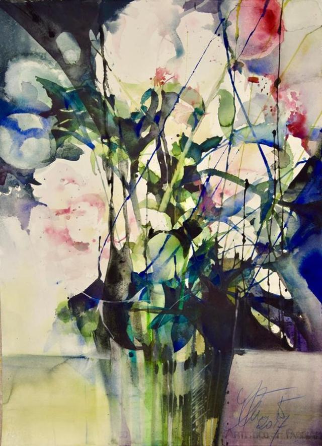 Elke&水彩画家Elke笔下的花花世界浓墨重彩之中隐去了繁花的具象(一)