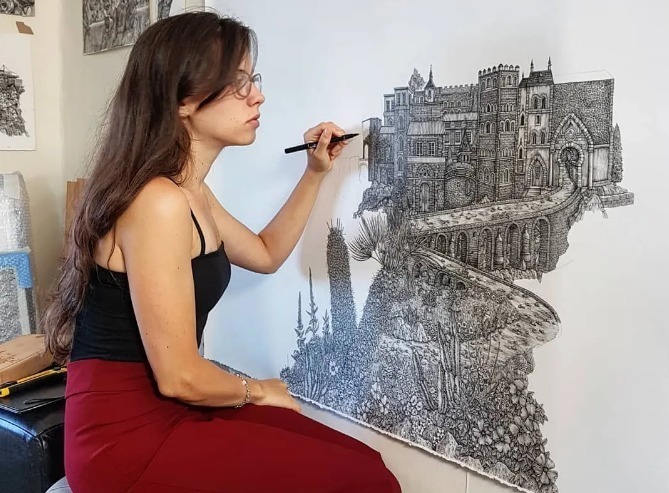 olivia@全球最“抠”美女画家,用一支2元针管笔惊艳世界