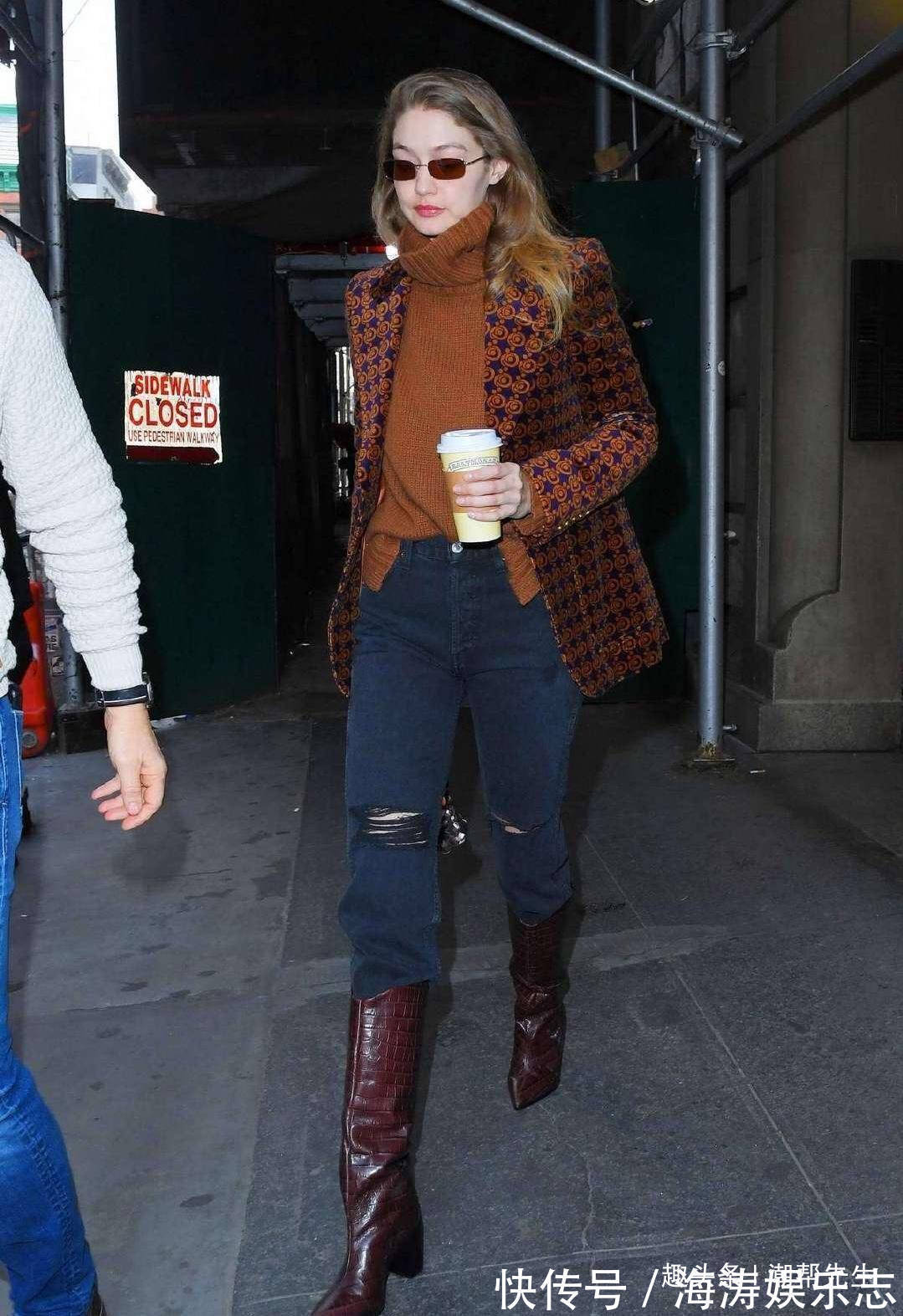 街拍 贝拉穿衣真“省布料”,胸前开个大洞撑场面,超模果然什么都敢穿