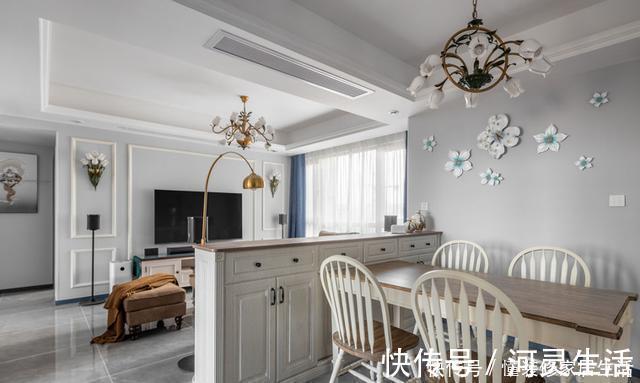 沙发|90平小三室,沙发不靠墙后面砌个矮柜,隔断餐厅,卫生间隔断巧妙