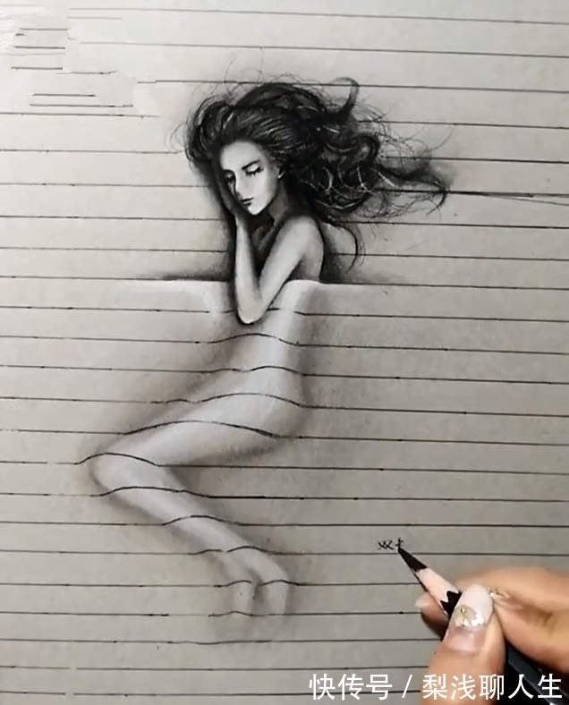 手绘&美术生手绘“3D”女友,画上线条立体感十足,网友:不好意思看了