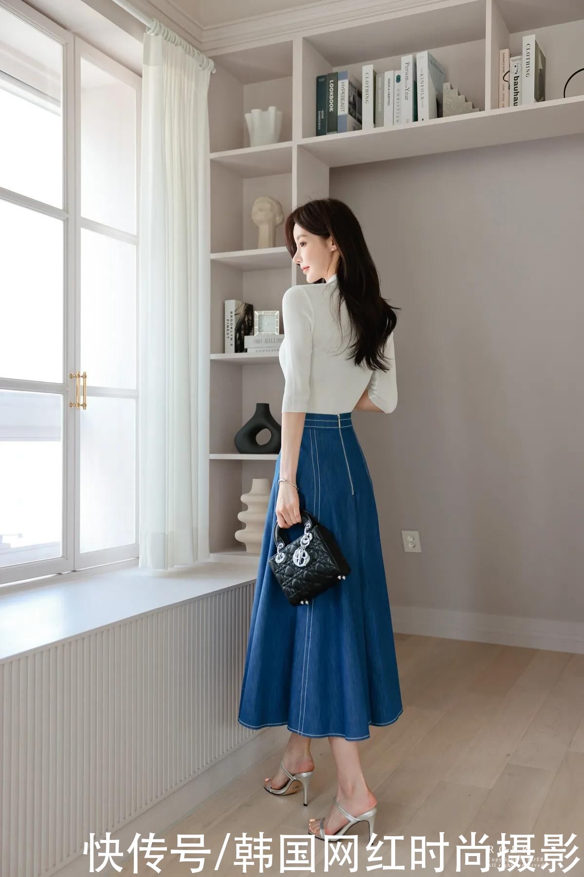 纱裙|女神孙允珠高清时尚搭配(251)新奥尔良都市牛仔斜衩柔纱裙