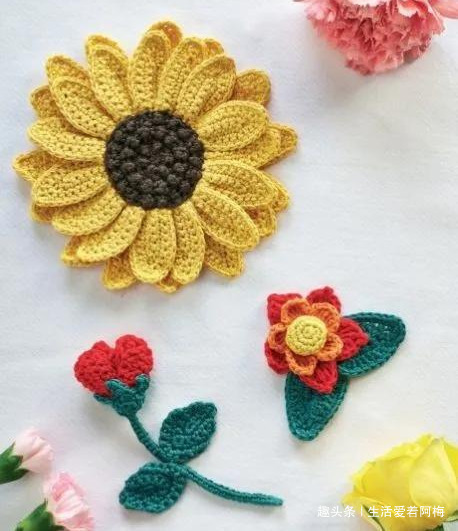 毛线钩针编织向日葵合集，DIY手工编织附图解教程