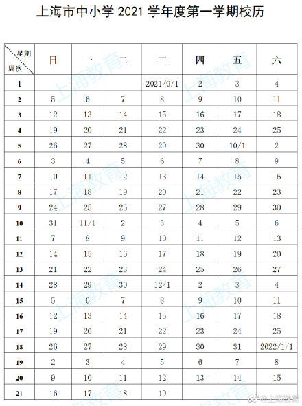 速收藏！上海市中小学2021学年度校历来啦~