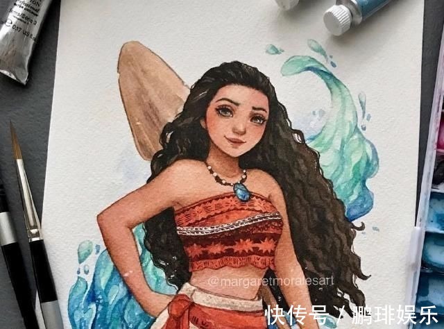 小美人鱼|水彩手绘风的迪士尼公主,艾莎美得很冷艳,花木兰国风韵味很漂亮