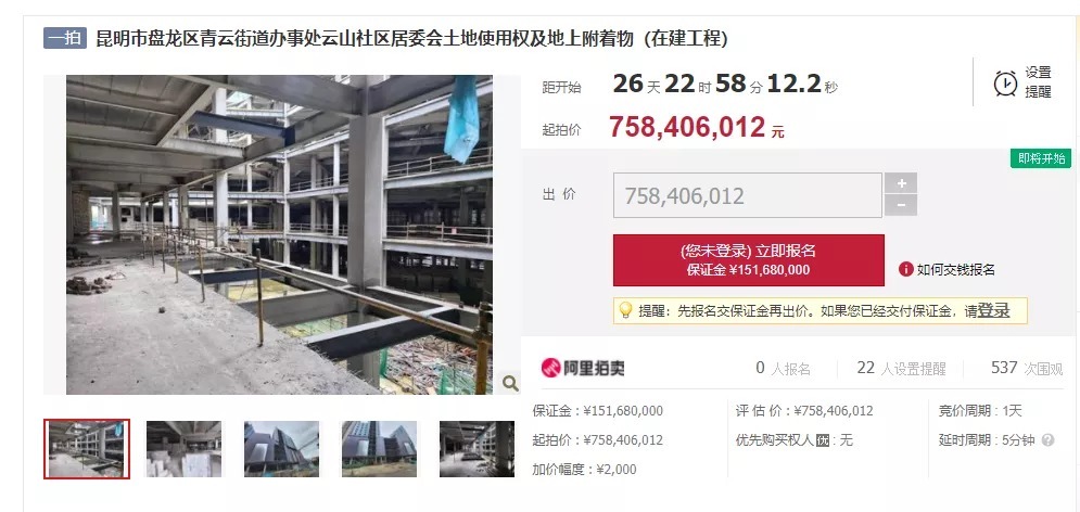 齐泰城|停工多年,昆明一烂尾楼7.58亿元起拍!