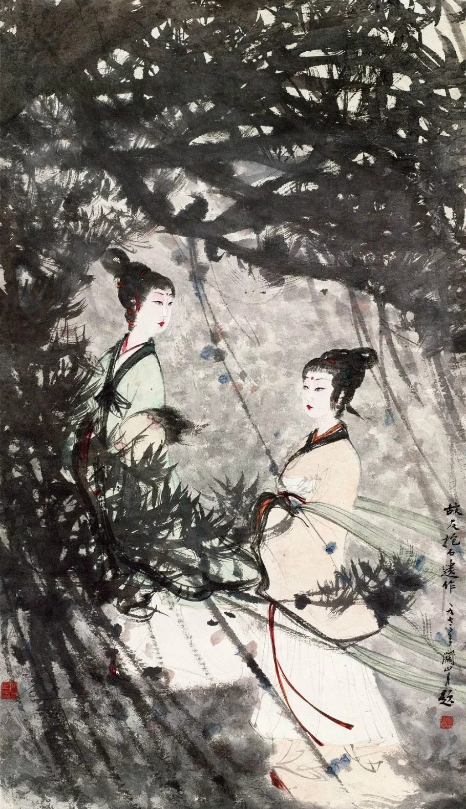 兰亭修禊图|傅抱石如何用笔下的“勾魂三绝”画活历史仕女画的?