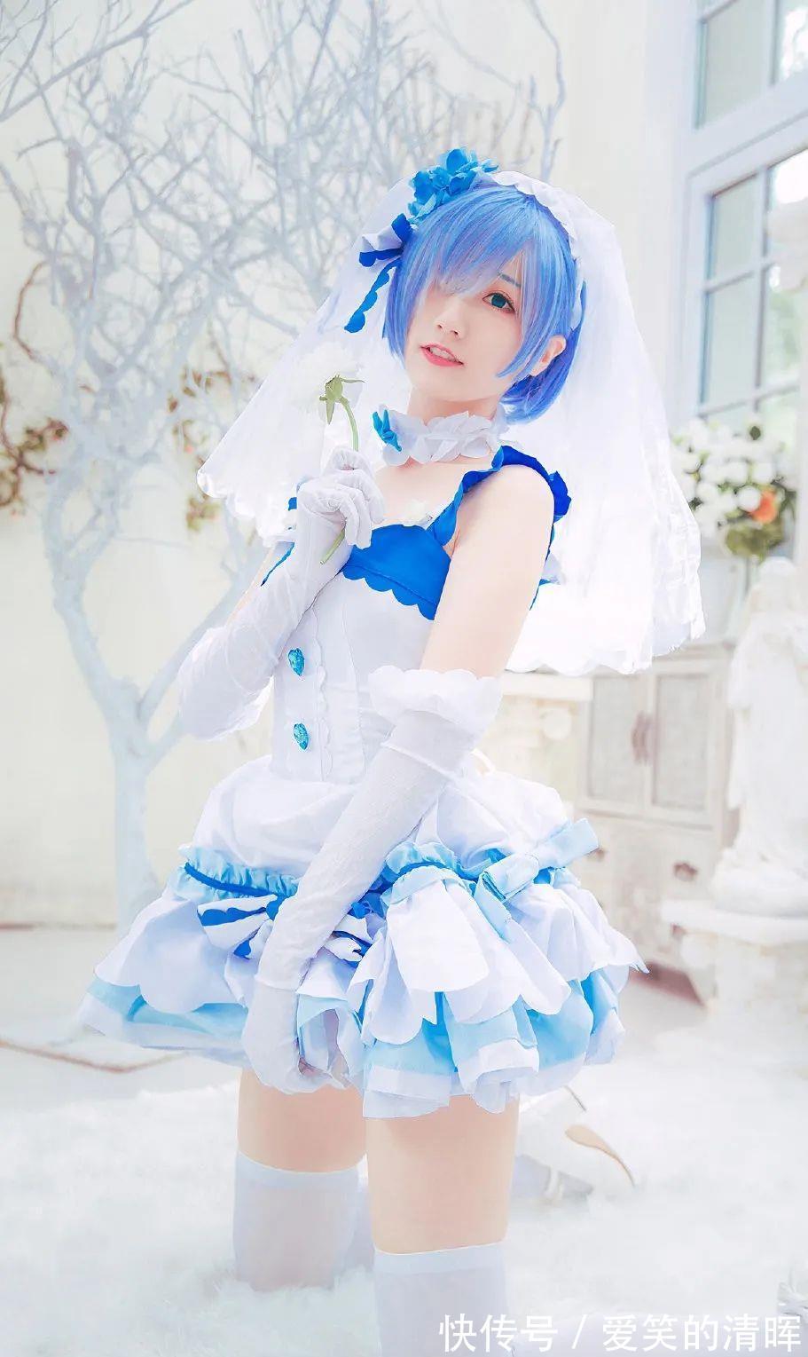 雪华|cos：纯白婚纱蕾姆cos正片＠纸牌儿