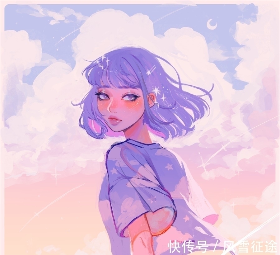 插画作品@魔法少女系列插画,甜美温柔的画风,画面美好且奇幻