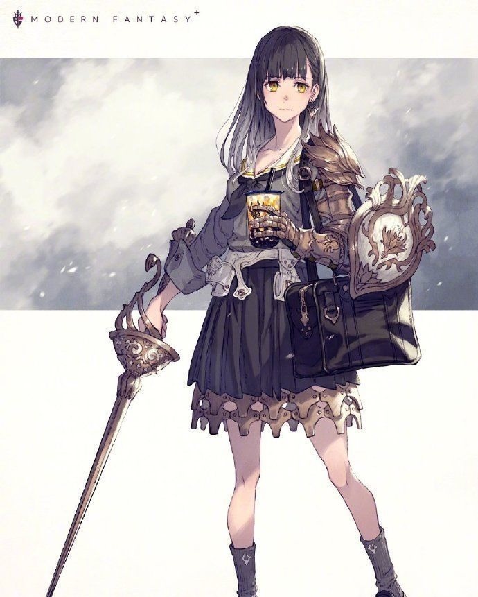 JK!这位画师笔下的JK小姐姐太帅了,一手拿书包,一手拿武器