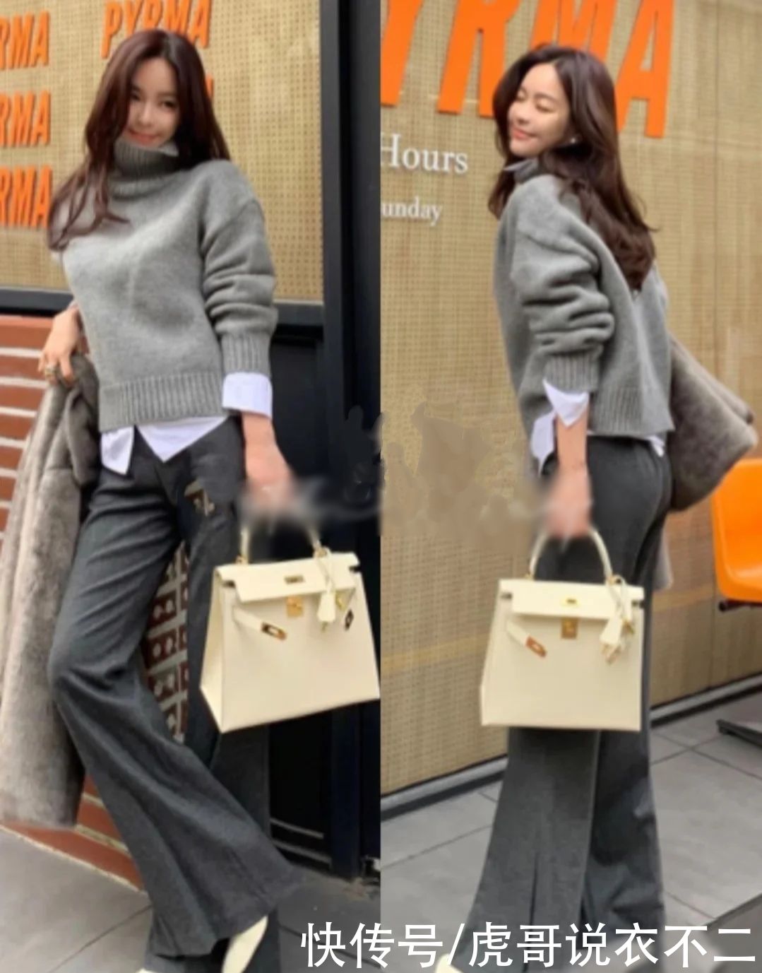 比小脚裤洒脱比阔腿裤显瘦，冬季喇叭裤被她“带火”了，真会穿