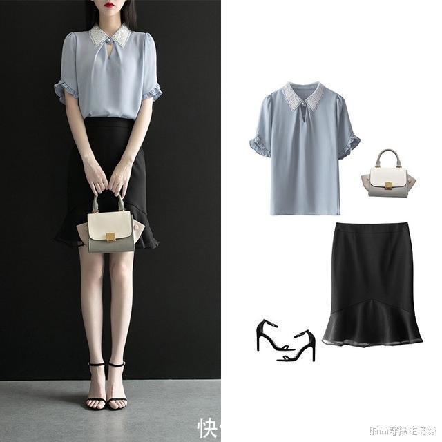 衬衫|被一位博主穿搭圈粉了，试试这衬衫+半裙，轻松优雅又减龄