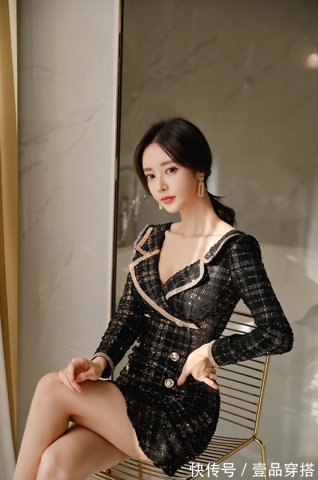 西装裙|女神孙允珠高清时尚搭配:银河星烁浪漫金粉镶边西装裙
