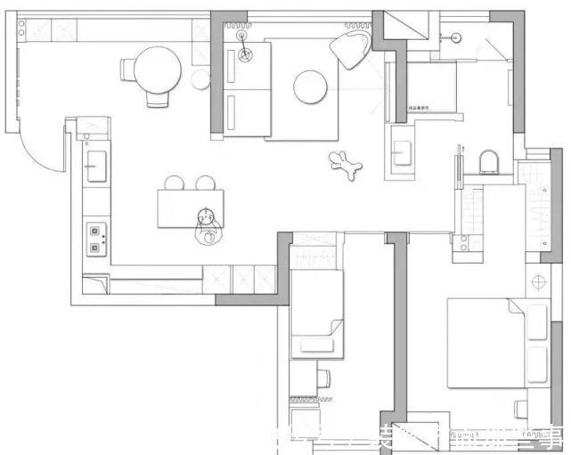 开放式|82㎡现代简约丨入户飘窗变卡座，开放式餐厨厅布局绝了