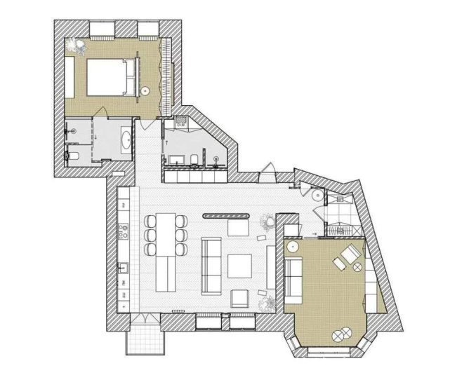 吊顶|124平原木色与绿色搭配的橱柜，是客厅一道亮丽的风景线