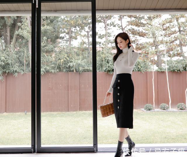 孙允珠每日穿搭:文雅贵气高领堆叠修身打底衫