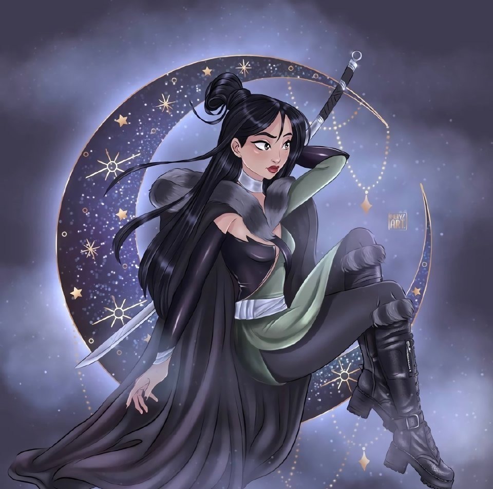 白雪公主|迪士尼公主月亮新装,茉莉公主尝试黑色,花木兰化身夜行侠客