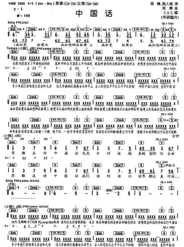 中国话 简谱s H E所演唱歌曲 快资讯 中国话 简谱s H E所演唱歌曲 快资讯