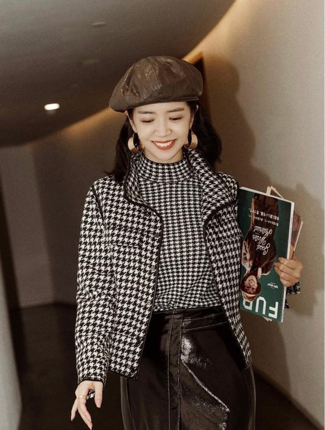 千鸟格 今秋不流行卫衣配牛仔裤了,像三木这样搭,才是真的美有气质