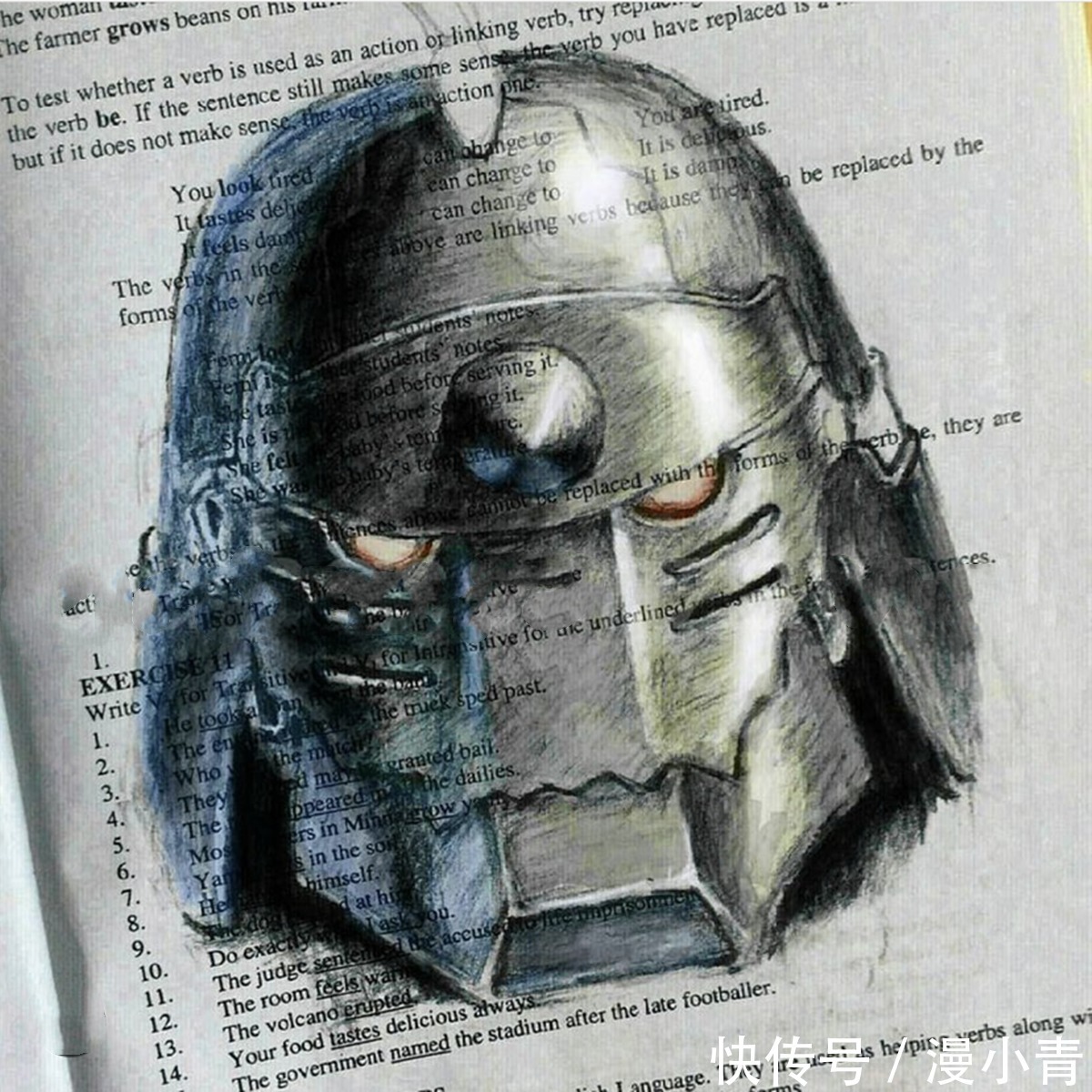 课本!在课本上画画会怎样,或许这位外语课堂上跑神的画师能够给出答案