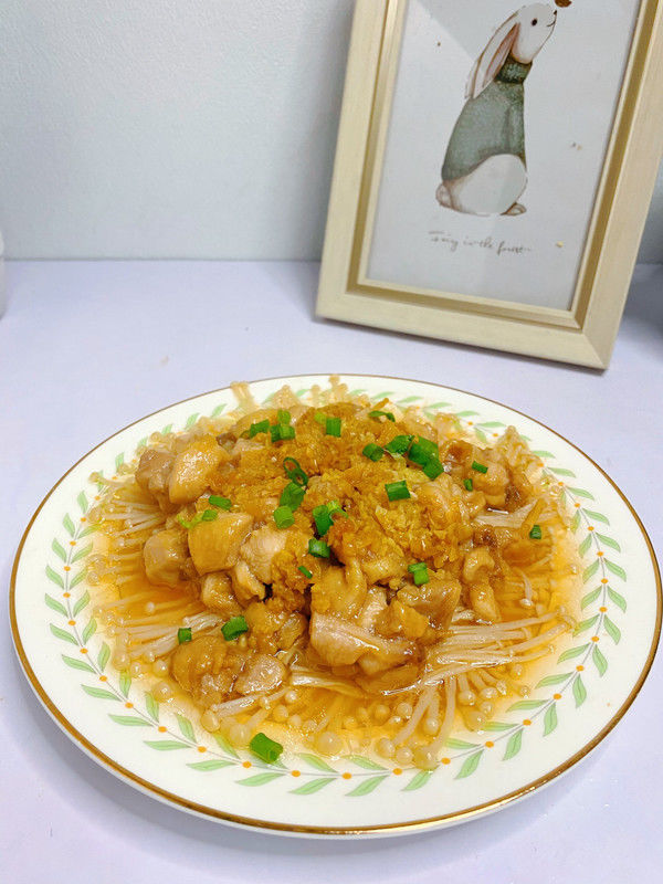 鸡腿肉|蒜蓉金针菇蒸鸡腿肉