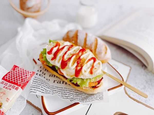 鲜虾|培根鲜虾堡#丘比三明治#