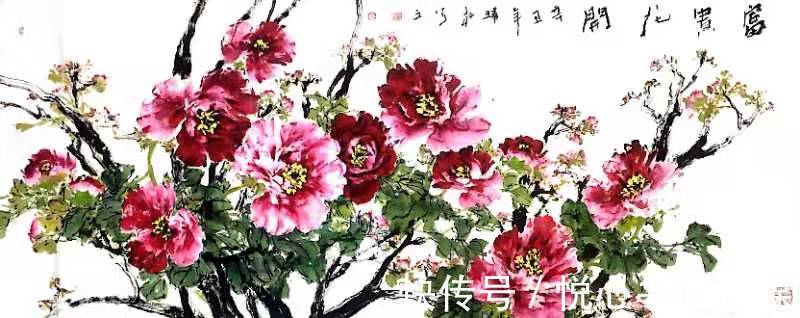 牡丹#画面溢花香，沁心扉，当代著名画家肖瑞权国画牡丹作品欣赏