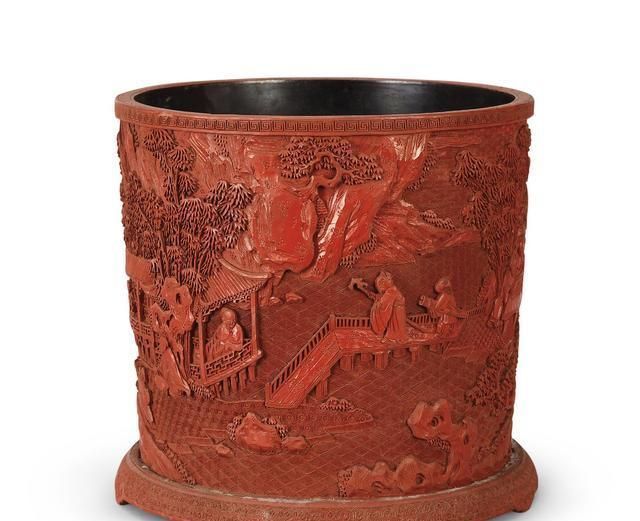 故宫博物院旧藏清代雕漆剔彩竹林七贤笔筒鉴赏