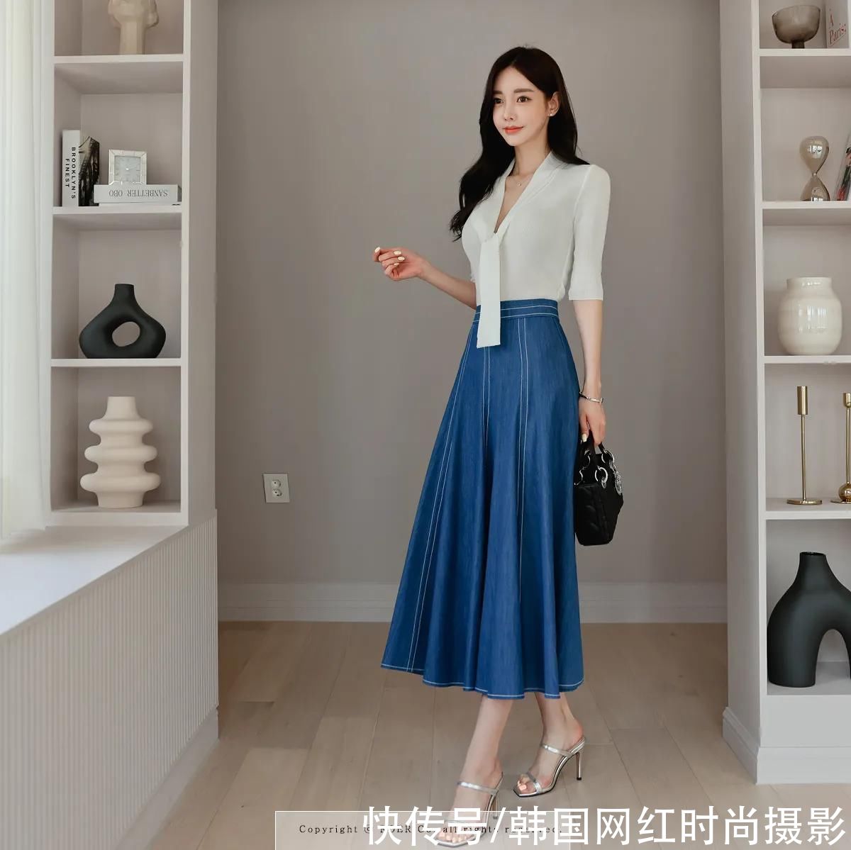 纱裙|女神孙允珠高清时尚搭配(251)新奥尔良都市牛仔斜衩柔纱裙